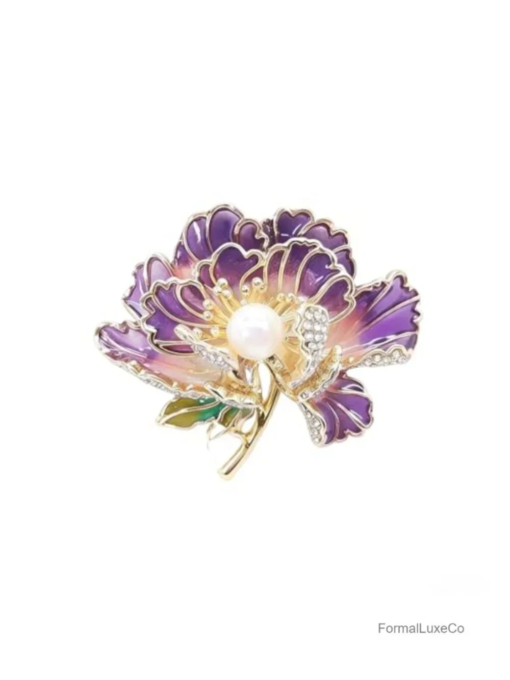 Pearl Flower Brooch Pin Vintage Crystal Rhinestone Corsage Scarf Clip